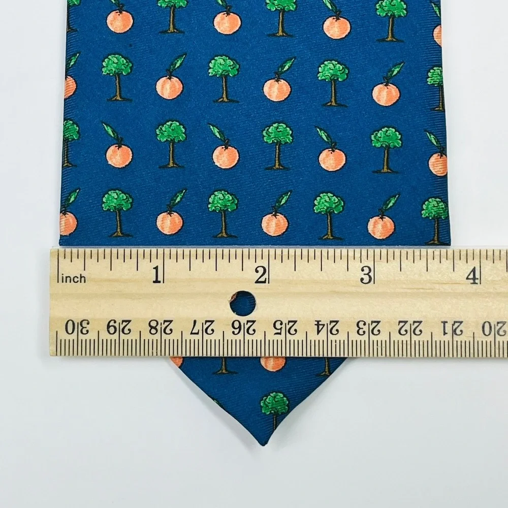 Brooks Brothers Necktie Mens OS Blue Peach Tree Silk‎ Novelty Print USA Made Tie